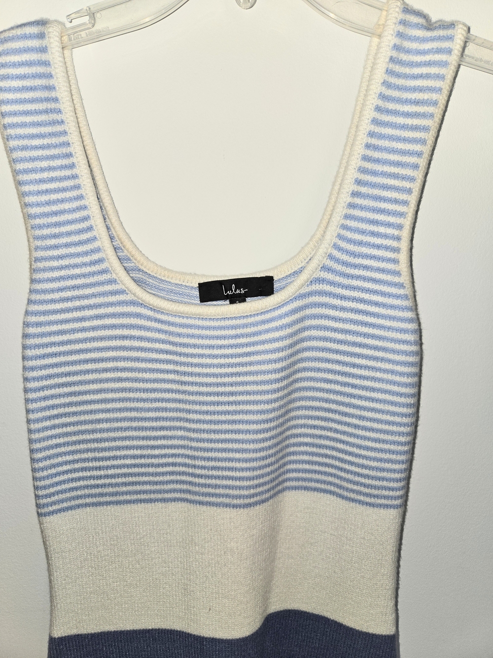 Lulu's Light Blue & White Striped Knit Sleeveless Tank Midi Dress Womens Size S - Picture 5 of 11